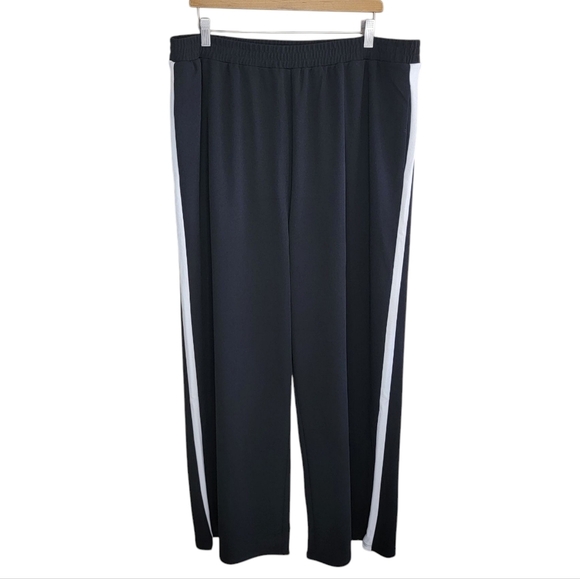 Eloquii | Black Track Style Pants with White Side Stripe Pull-On Size 18/20 - Picture 1 of 6